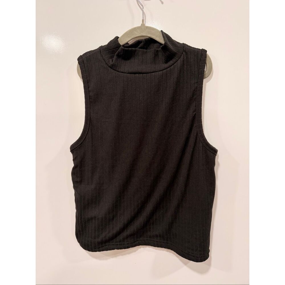 Faded Rose Essentials Black‎ Ribbed Mock Neck Tank XL